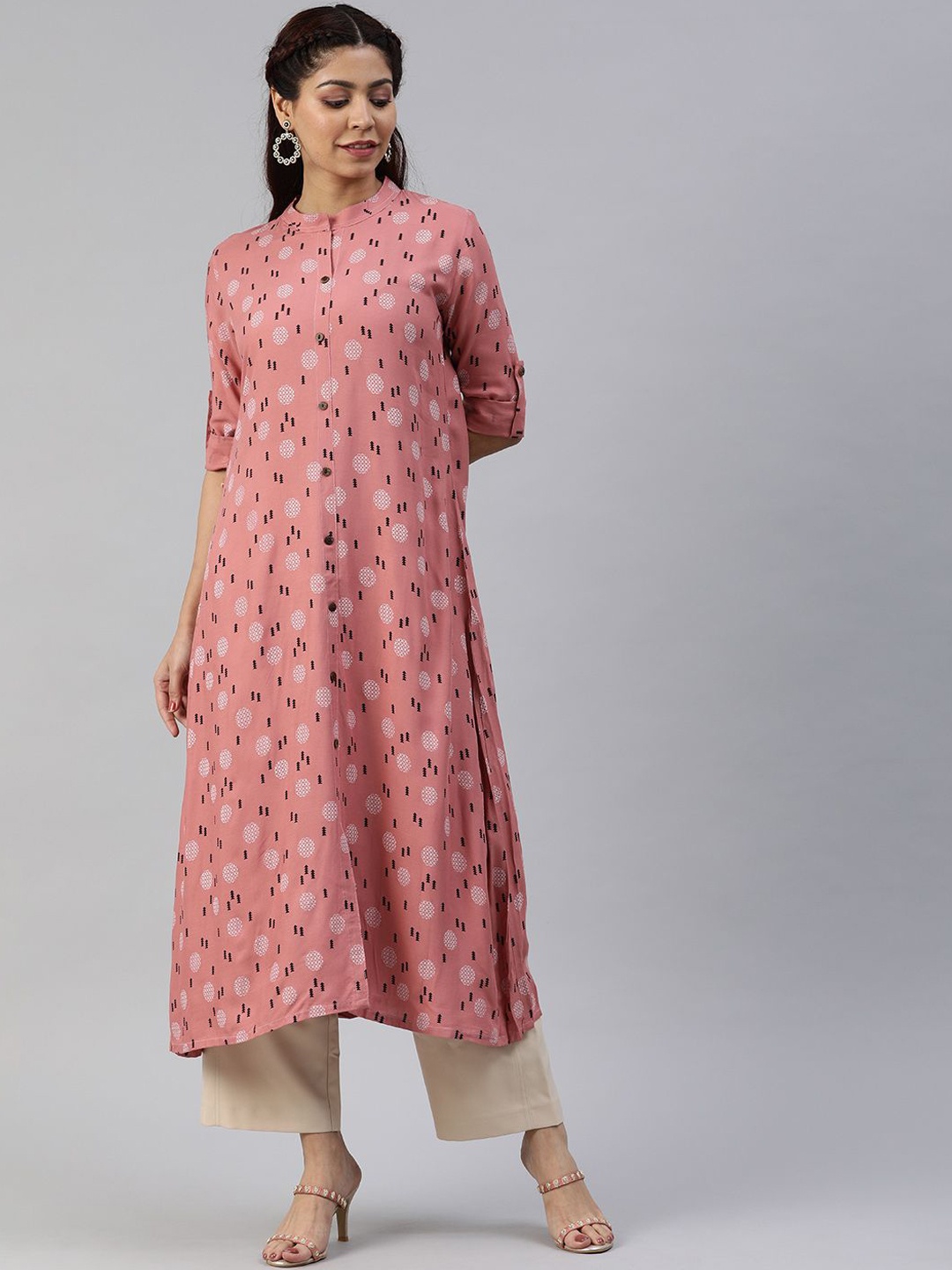 

Swishchick Women Geometric Printed Keyhole Neck Kurta, Mauve