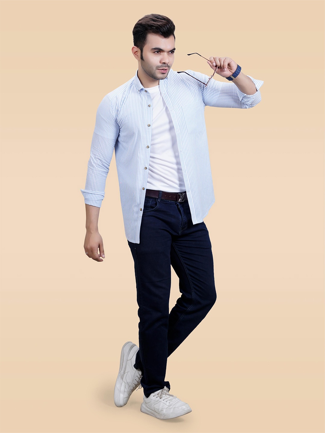 

BAESD Men Classic Slim Fit Opaque Semiformal Shirt, Blue