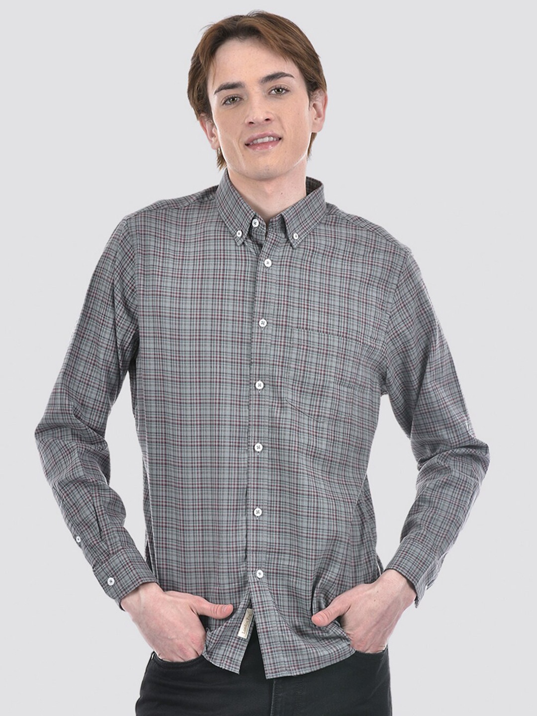 

LONDON FOG Men Opaque Checked Casual Shirt, Grey