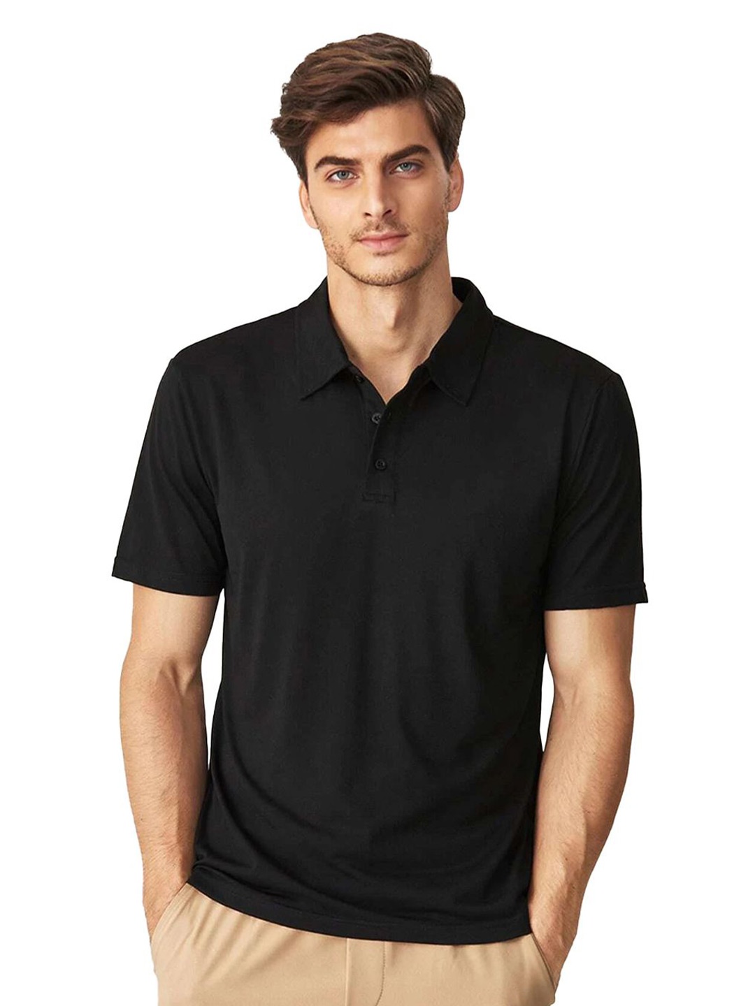 

Kotty Men Solid Polo Collar T-shirt, Black