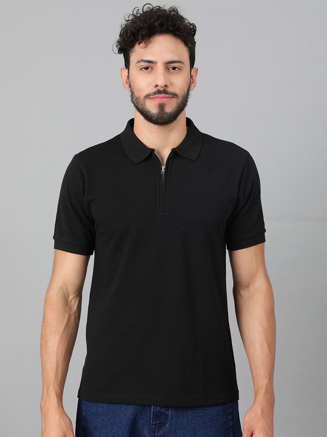 

Kotty Men Solid Polo Collar T-shirt, Black