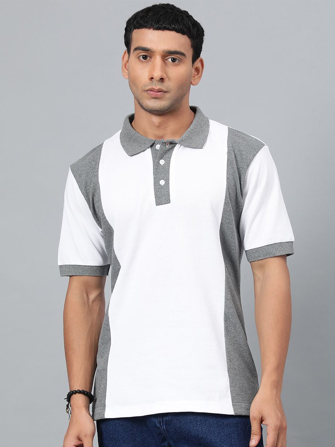 

Kotty Men Colourblocked Polo Collar T-shirt, White