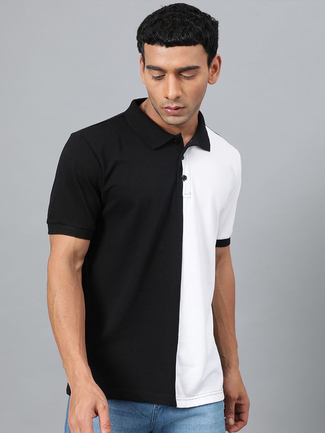 

Kotty Men Colourblocked Polo Collar T-shirt, Black