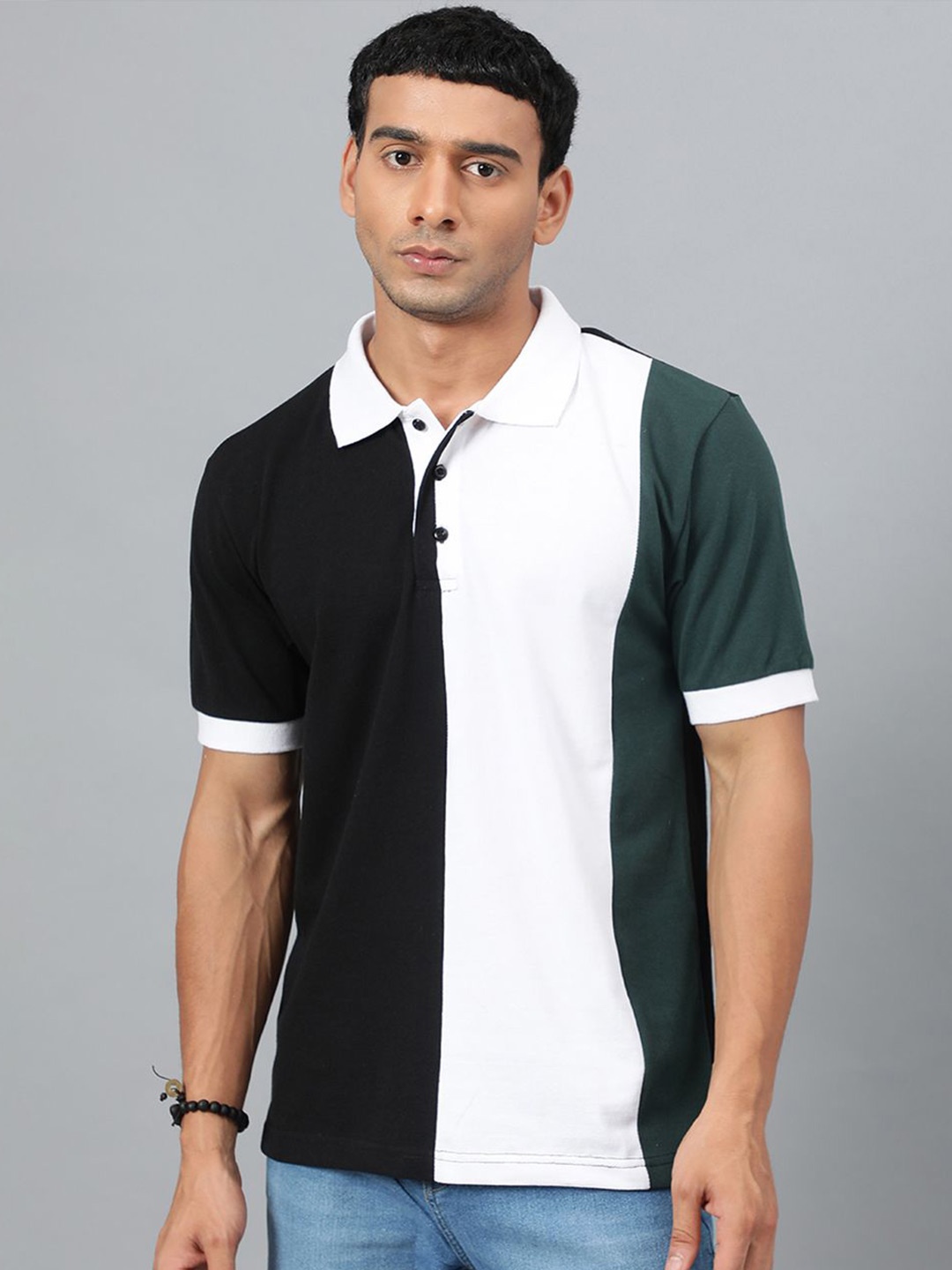 

Kotty Men Colourblocked Polo Collar T-shirt, Black