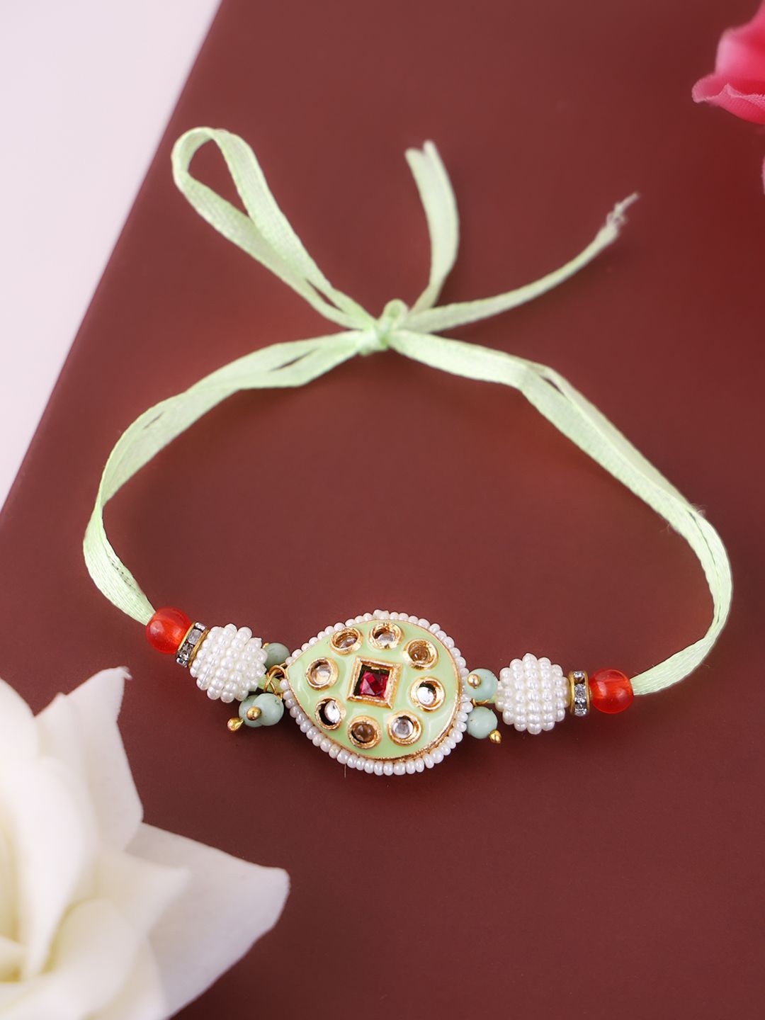 

PANASH Unisex Gold-Plated Beaded With Stone Studded Rakhis & Roli Chawal