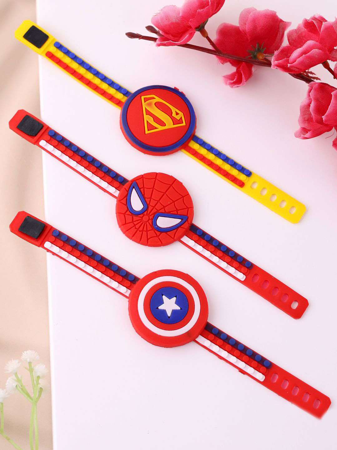 

PANASH- Boy Set Of 3 Circle Shaped Rakhis With Roli Chawal, Red