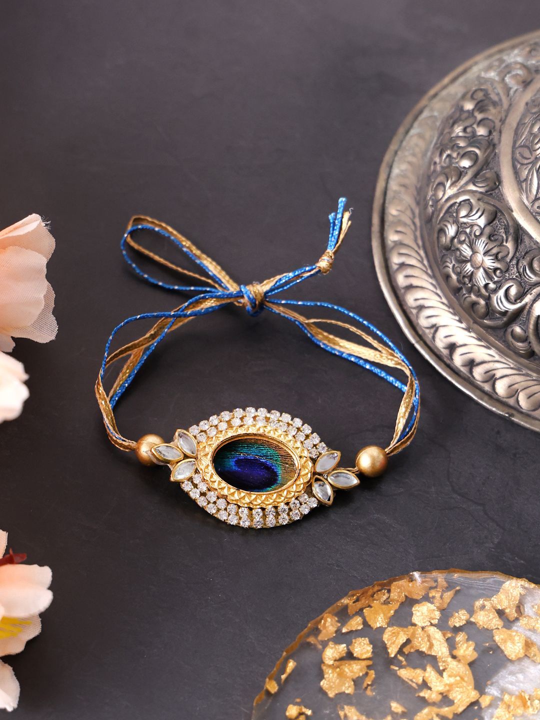 

PANASH Gold Plated Beaded & Stone Studded Rakhis With Roli Chawal