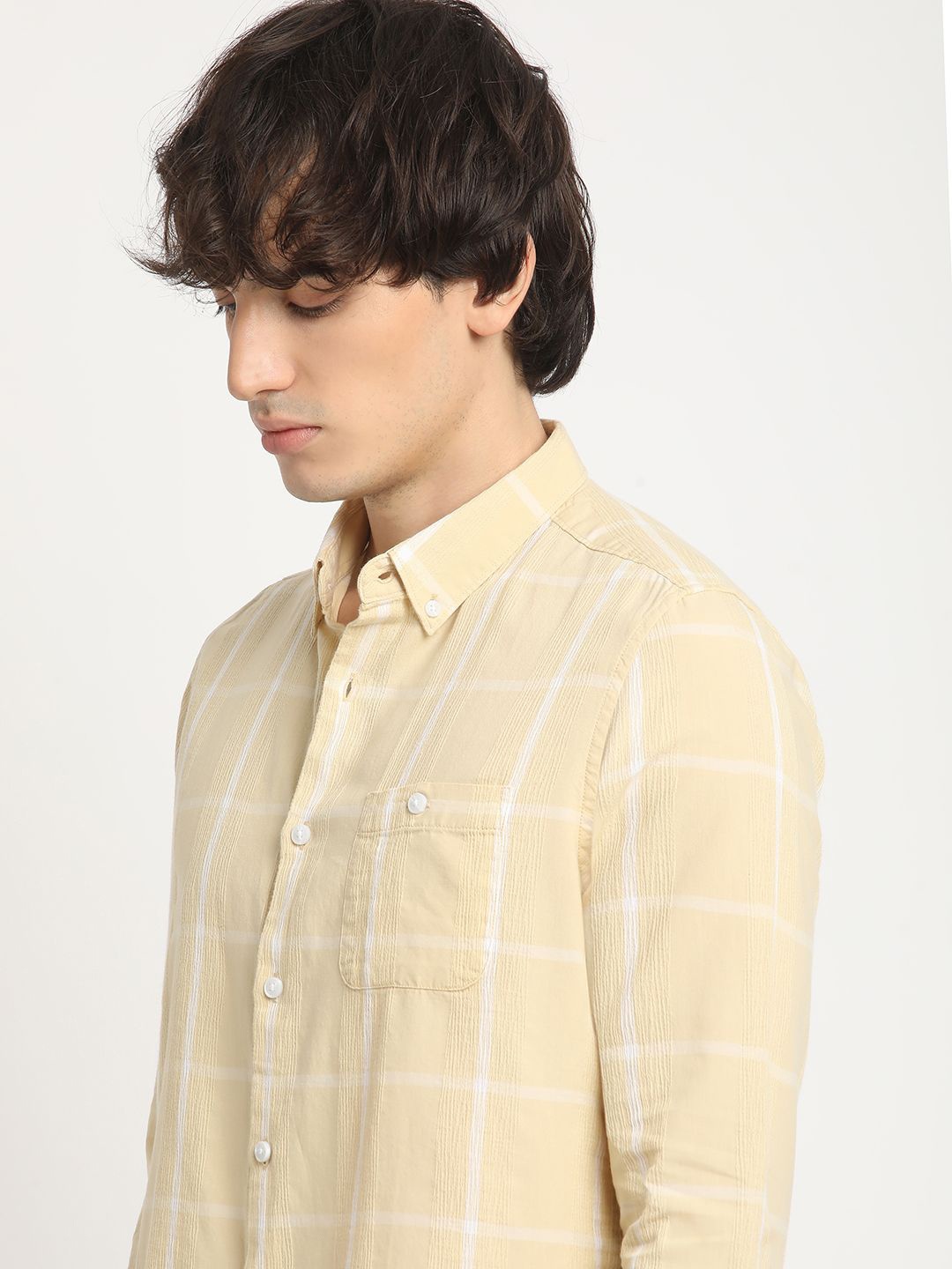 

THE BEAR HOUSE Checked Slim Fit Casual Shit, Yellow