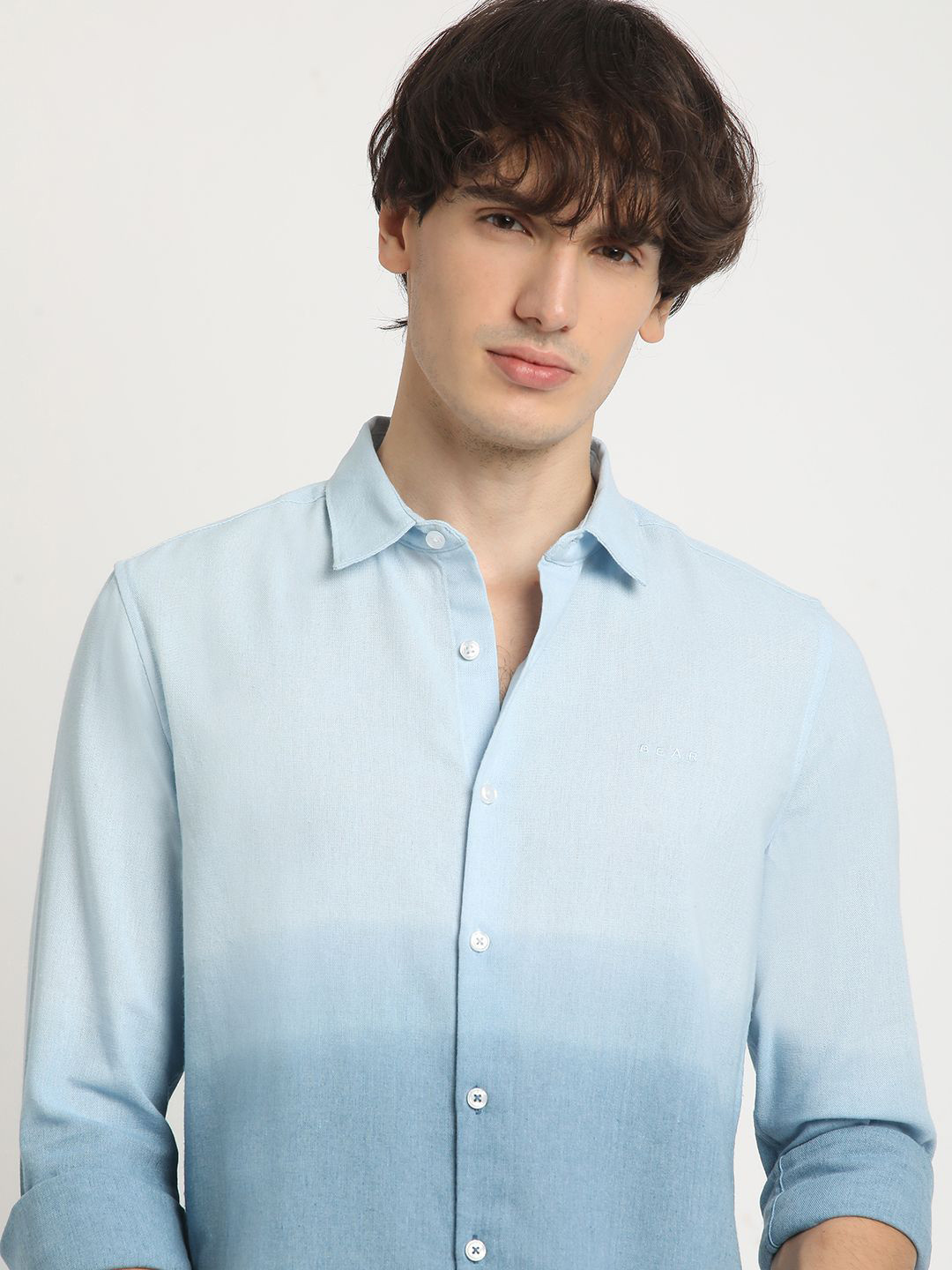 

THE BEAR HOUSE Men's Ombre Dyeing Slim Fit Casual Shirt, Blue