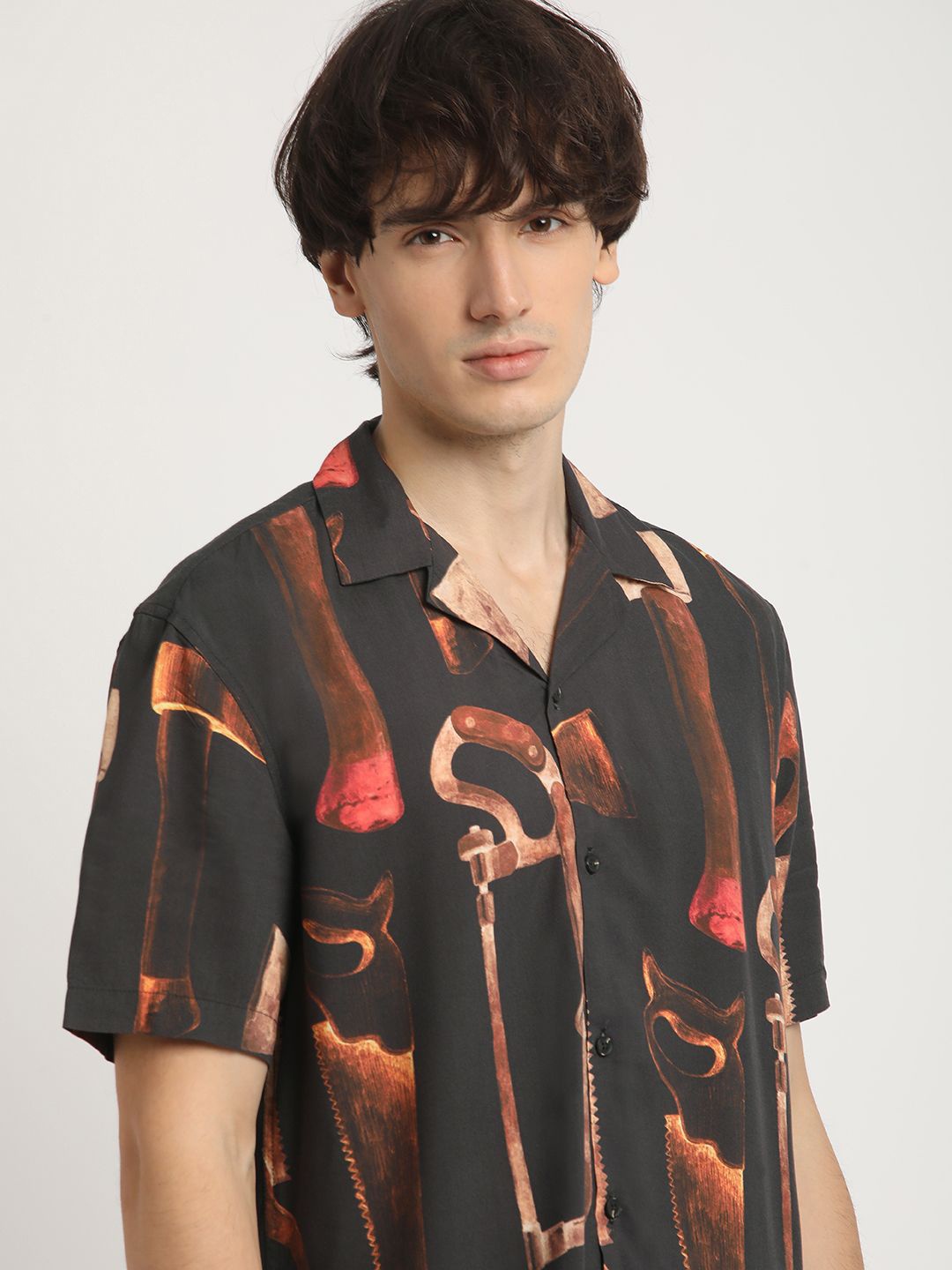 

THE BEAR HOUSE Men's Graphic Print Regular Fit Casual Shirt, Black