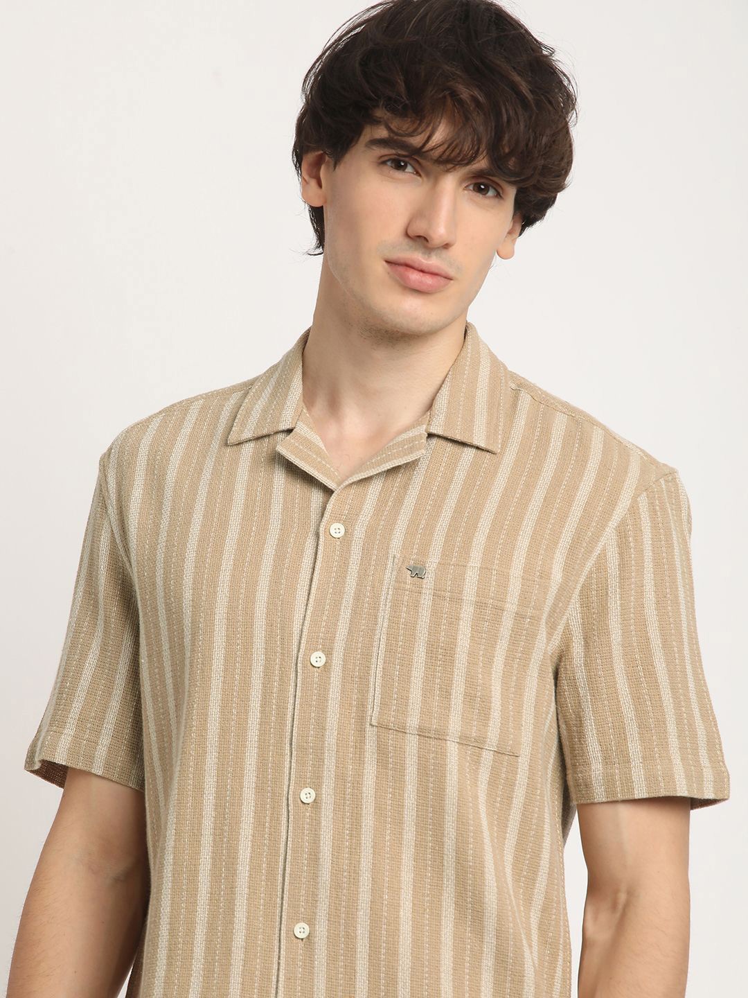 

THE BEAR HOUSE Men Stripe Regular Fit Casual Shirt, Beige