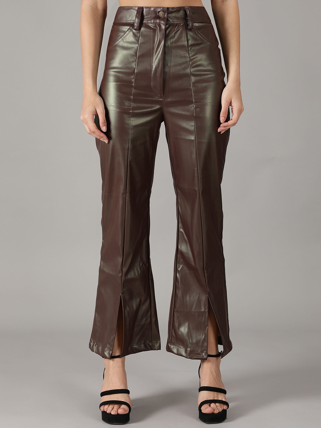 

smisingbee Women Smart Slim Fit High-Rise Trousers, Brown