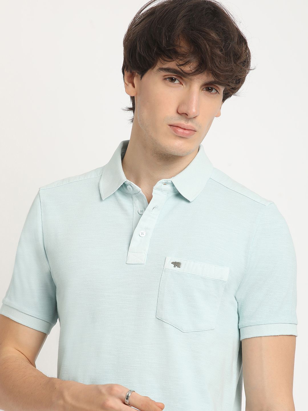 

THE BEAR HOUSE Men's Solid Regular Fit Polo T-shirt, Blue
