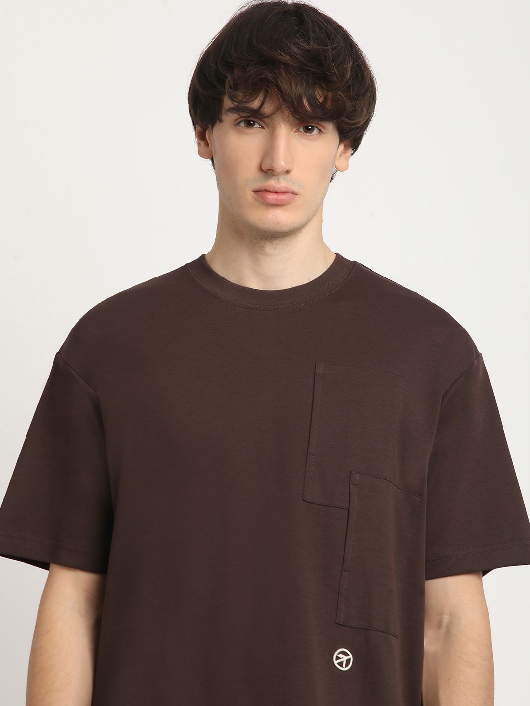 

THE BEAR HOUSE Men Applique Round Neck Oversized T-shirt, Brown