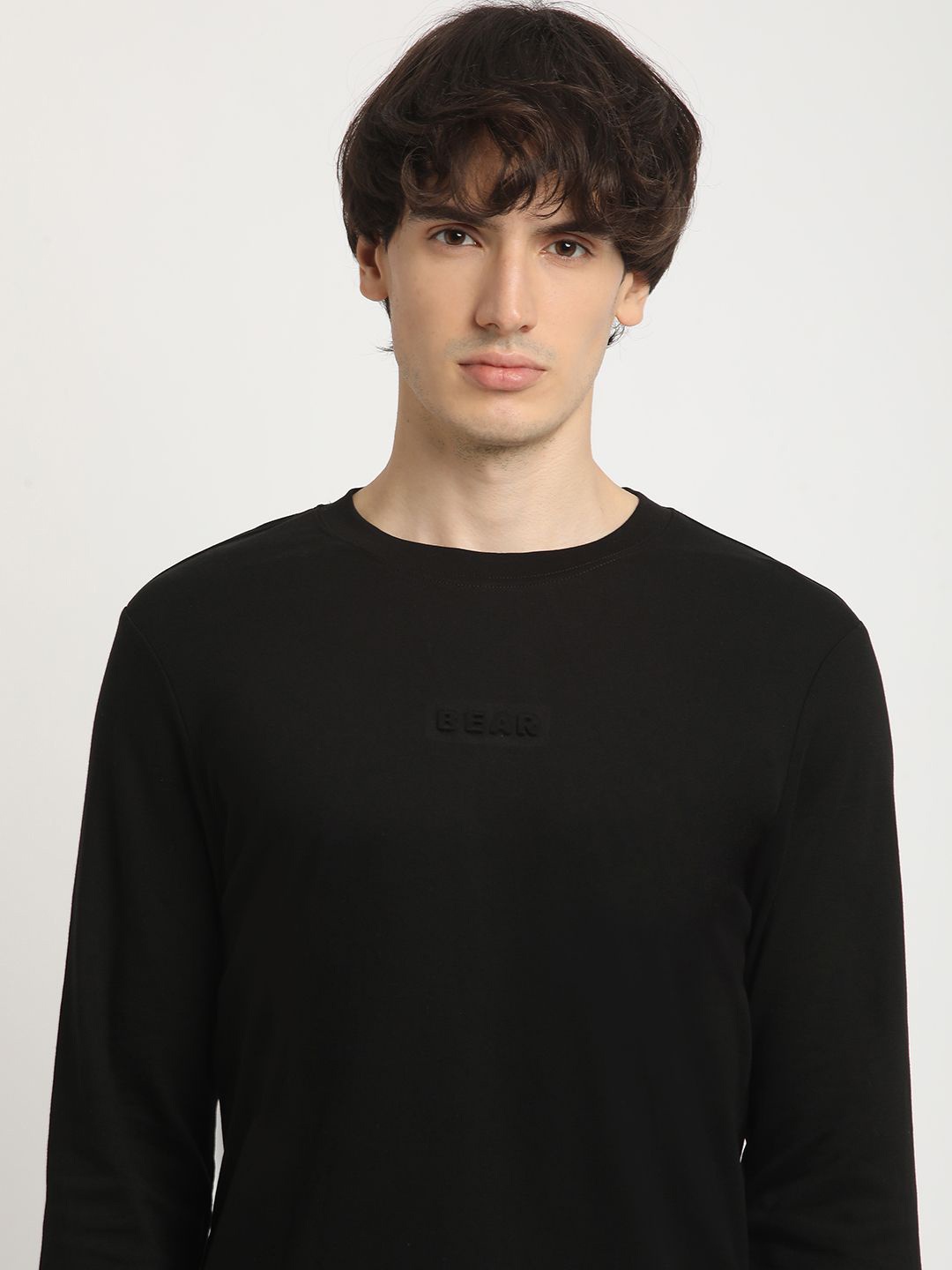 

THE BEAR HOUSE Men's Crew Neck Full sleeve Solid T-shirt, Black