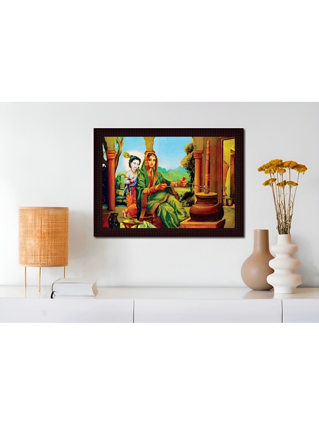 

Tamatina Brown & Green Canvas Krishna with Maa Yashoda Wall Art