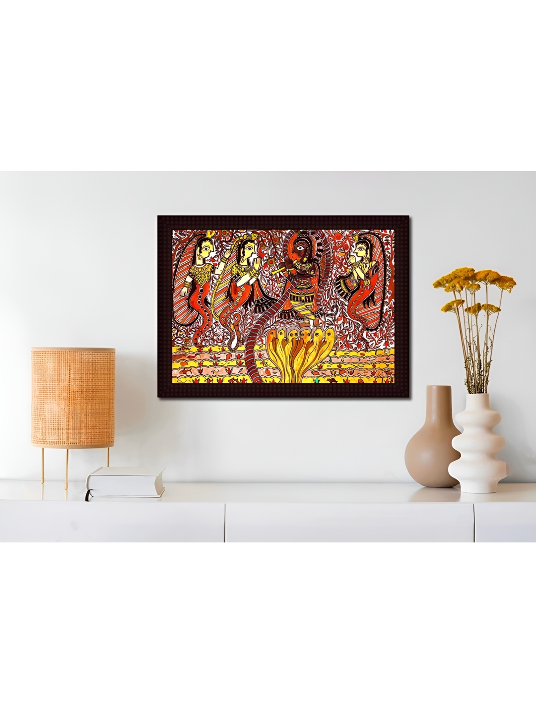 

Tamatina Yellow & Red Canvas Jai Shree Krishna Religious Wall Art