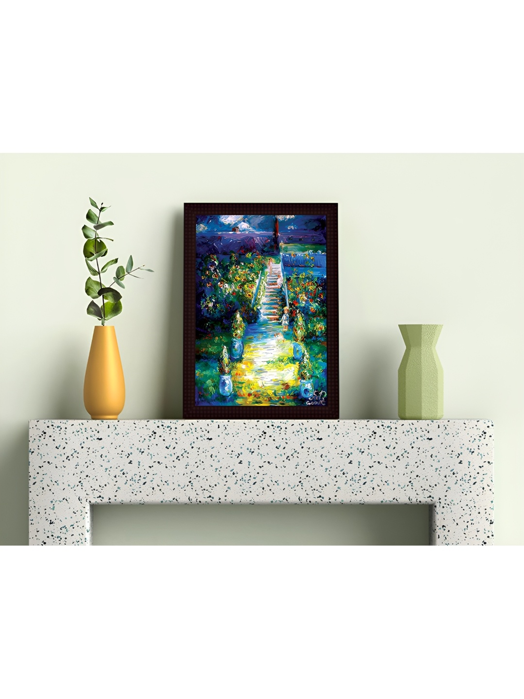 

Tamatina Green & Blue Cotton Canvas Bridge in the Garden Wall Art