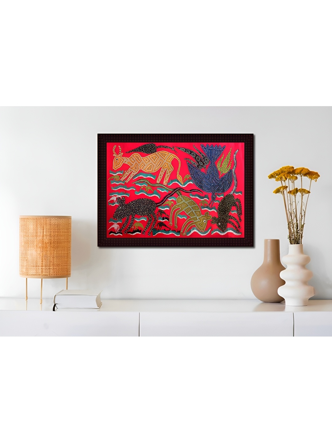 

Tamatina Red & Black Canvas Animals On The lake Wall Art