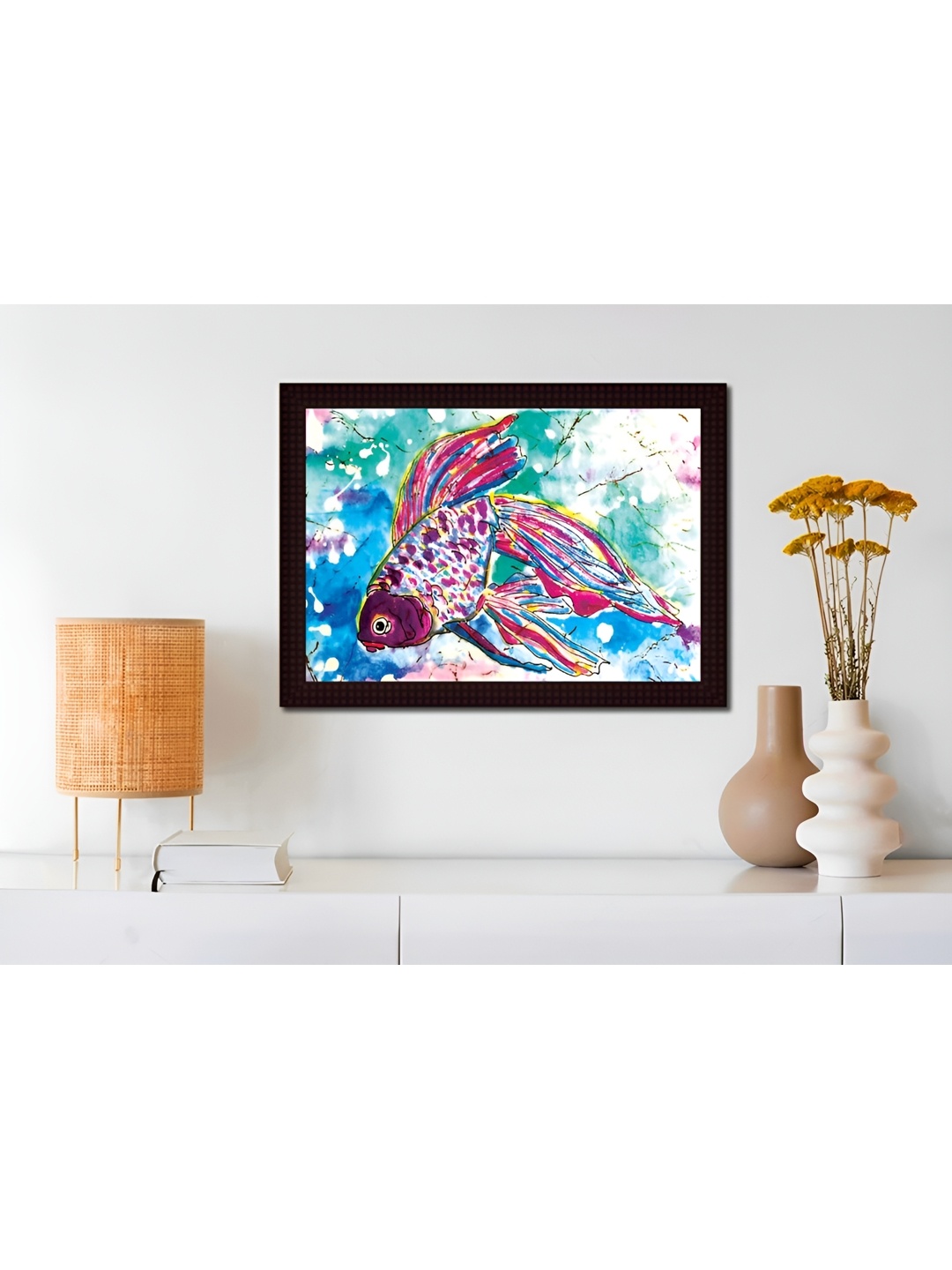 

Tamatina Beige & Purple Canvas Colorful Fish Abstract Wall Art