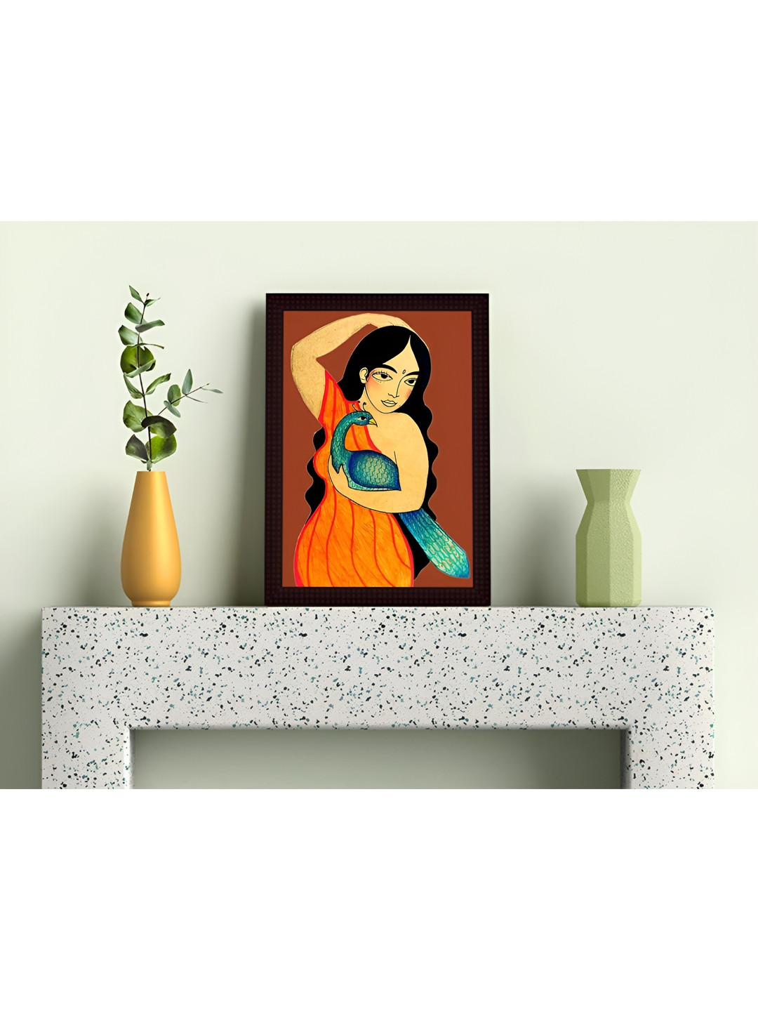 

Tamatina Orange & Blue Cotton Canvas Lady With Peacock Wall Art