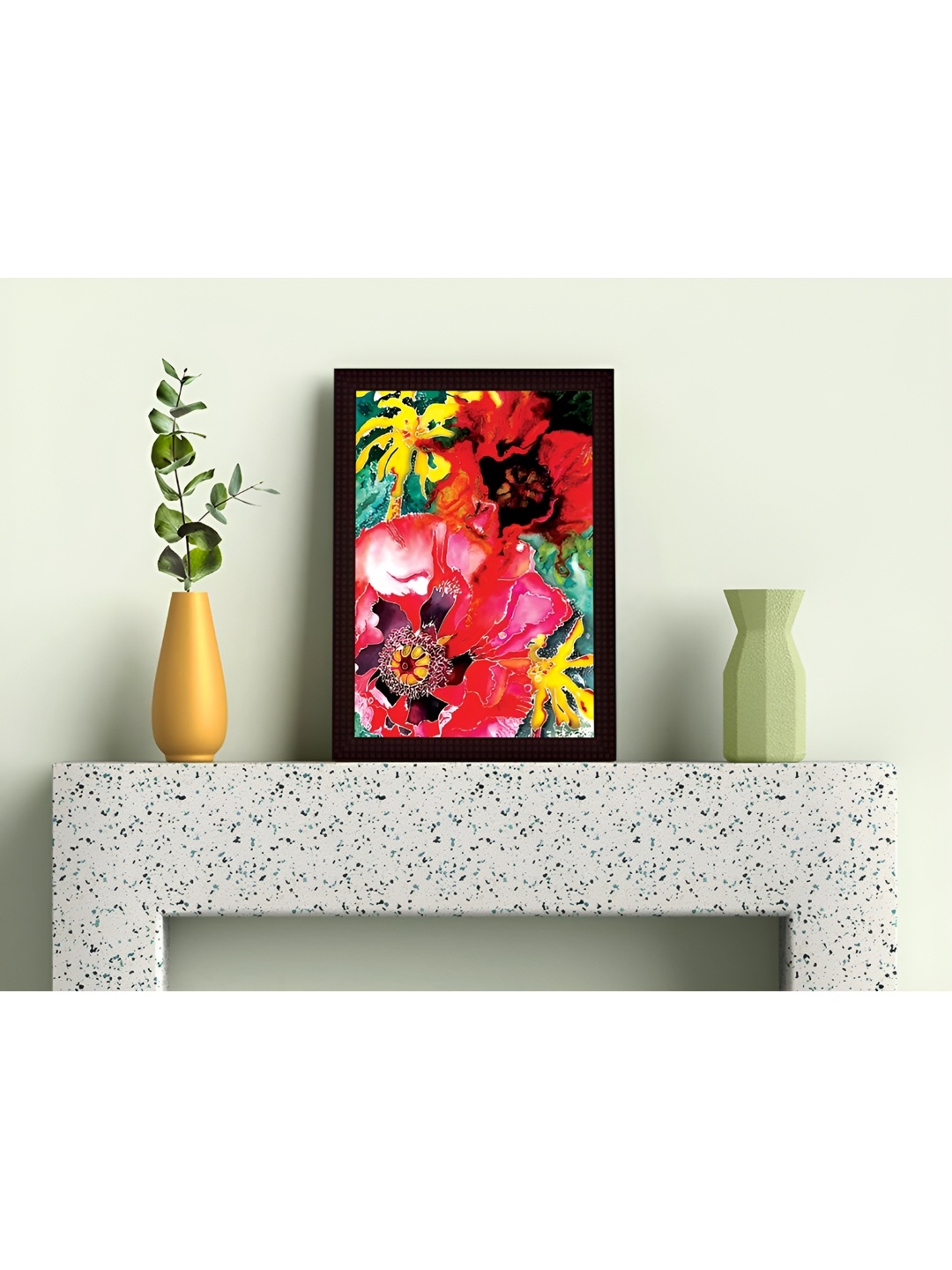 Tamatina Red & Green Cotton Canvas Abstract Flowers Wall Art