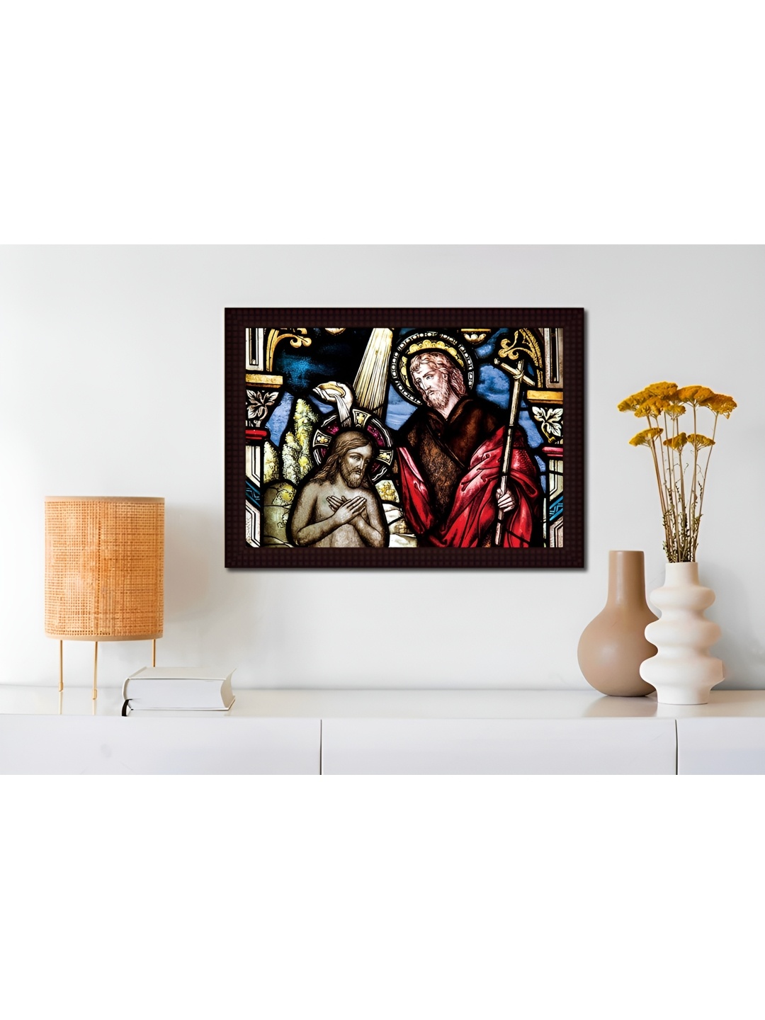 

Tamatina Red & Beige Cotton Canvas God blessing Jesus Religious Wall Art