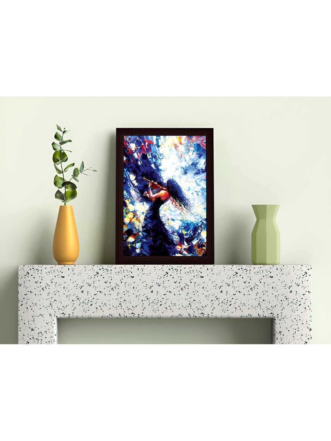 Tamatina Blue & White Cotton Canvas A Girl With Violin Wall Art