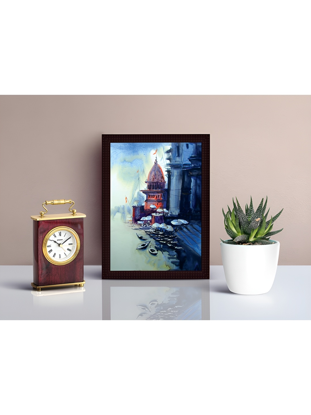 

Tamatina Beige & Green Canvas At The Ghats of Varanasi Religious Wall Art
