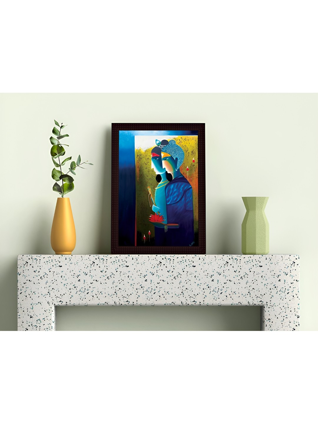 

Tamatina Blue & Yellow Cotton Canvas Buddha And Krishna Religious Wall Art