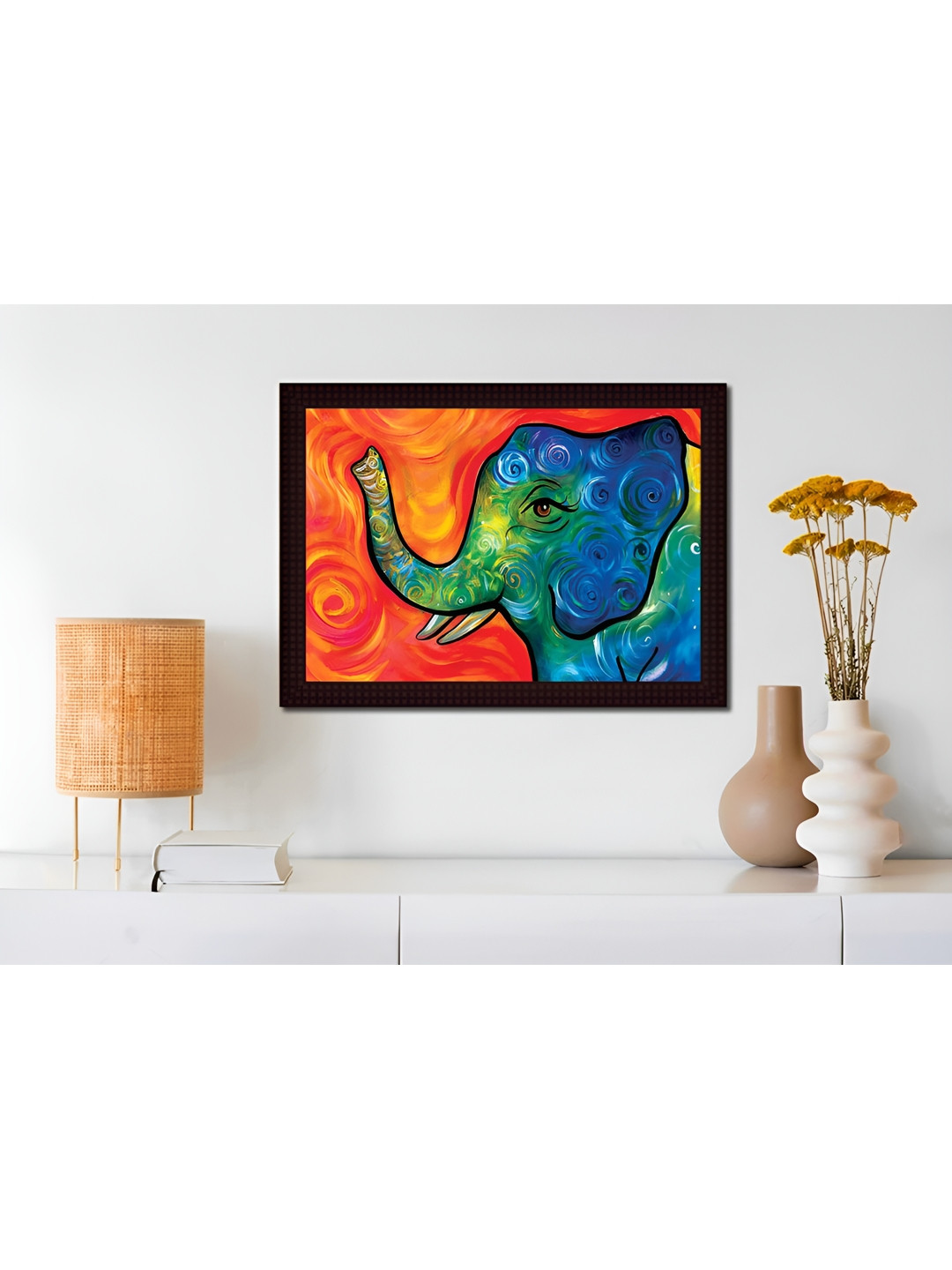 

Tamatina Orange & Blue Cotton Canvas Elephant in Forest Wall Art