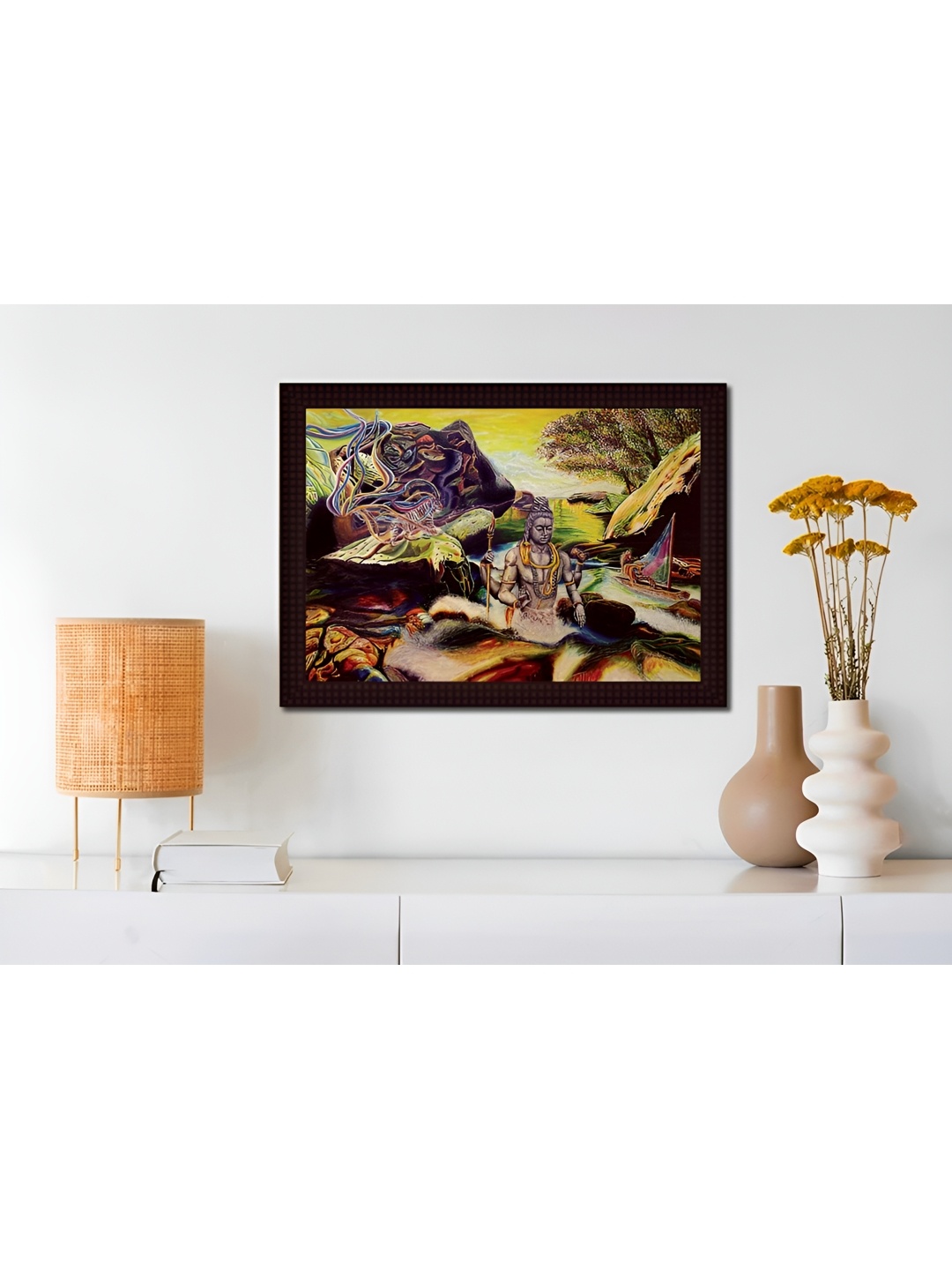 

Tamatina Green & Black Cotton Canvas Lord Shiva Religious Wall Art