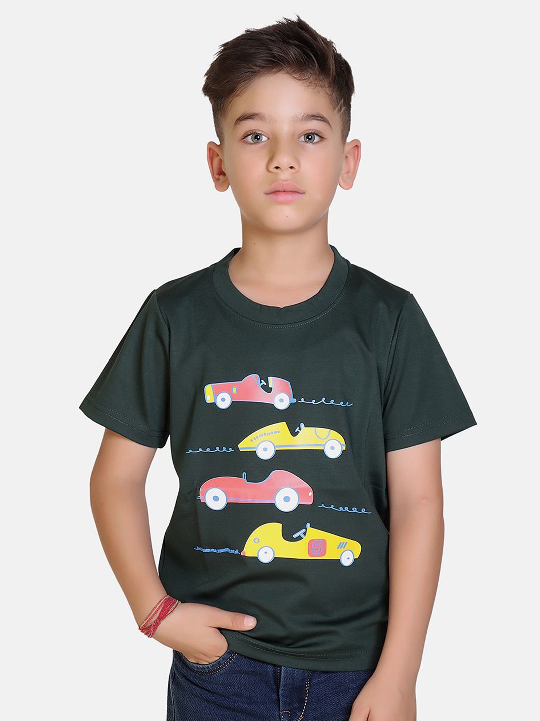 

BAESD Boys Graphic Printed Round Neck T-shirt, Olive