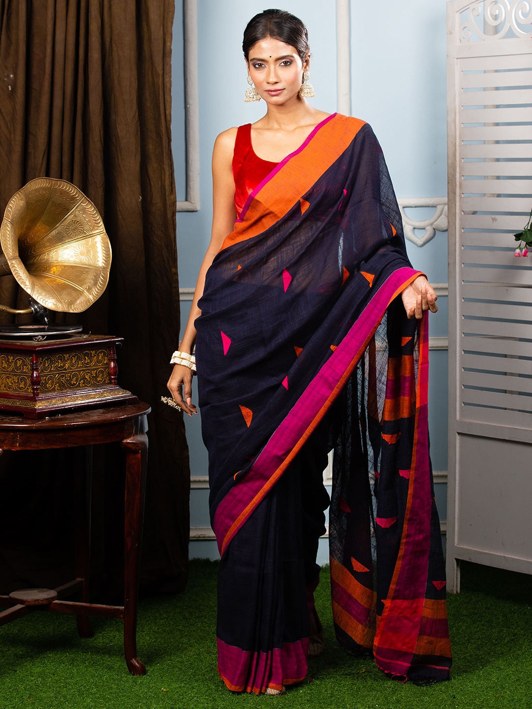 

Urbane Essence Woven Design Pure Cotton Khadi Saree, Black