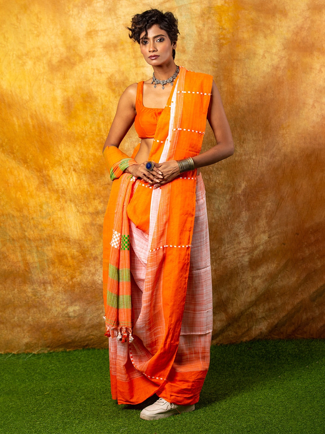 

Urbane Essence Woven Design Pure Cotton Khadi Saree, Orange