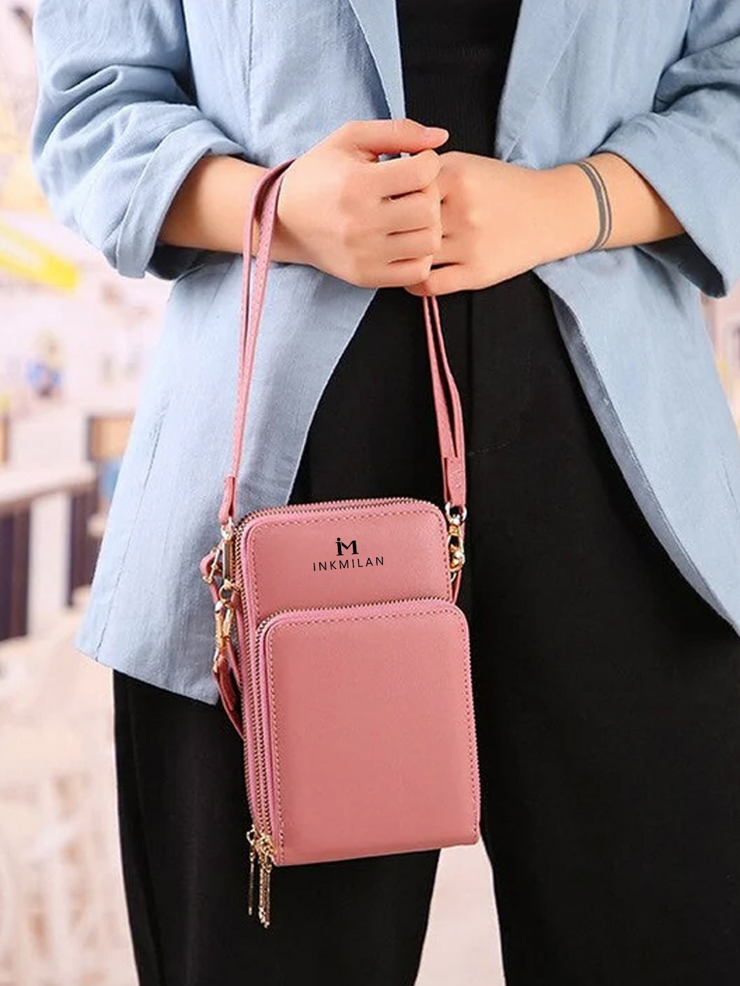 

INKMILAN PU Structured Sling Bag, Pink