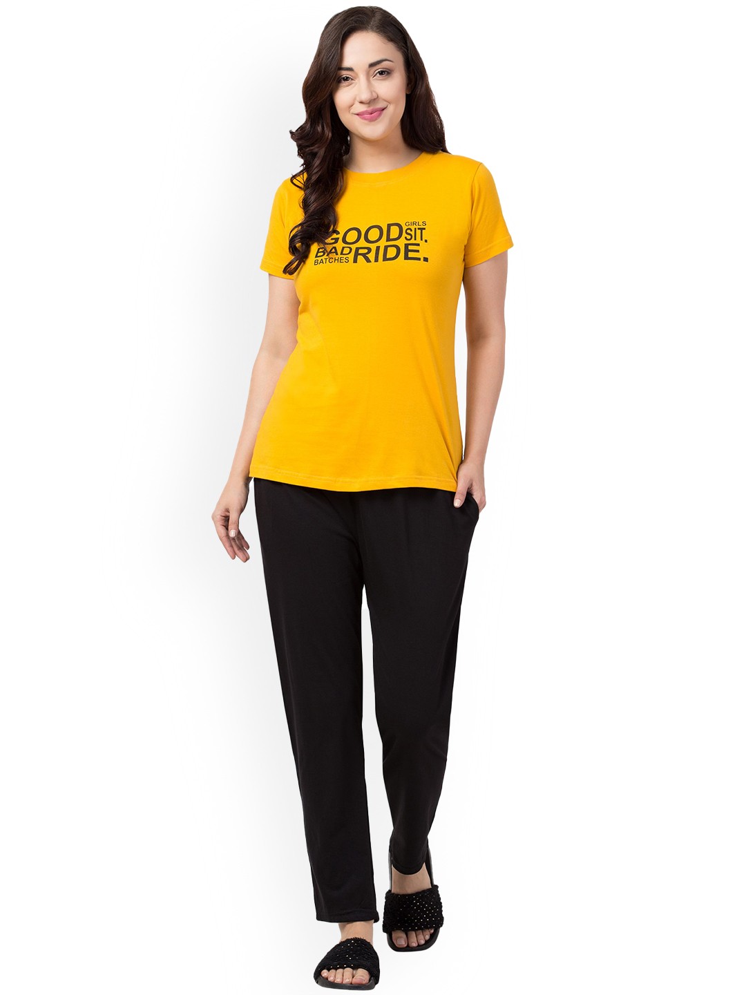 

Funday Fashion Typography Printed Cotton Night suit, Yellow