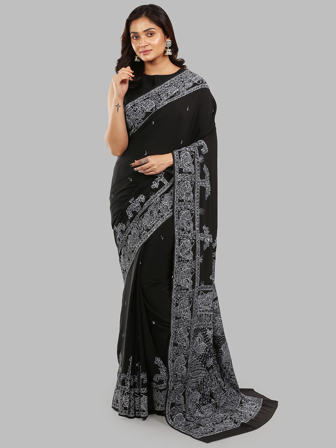 

Urbane Essence Ethnic Motifs Pure Silk Saree, Black