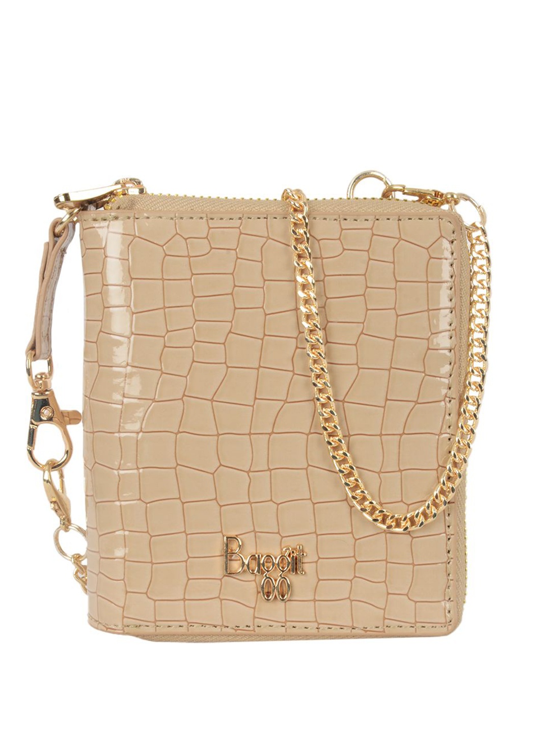

Baggit Women Textured Zip Around Wallet With Sling Strap, Beige