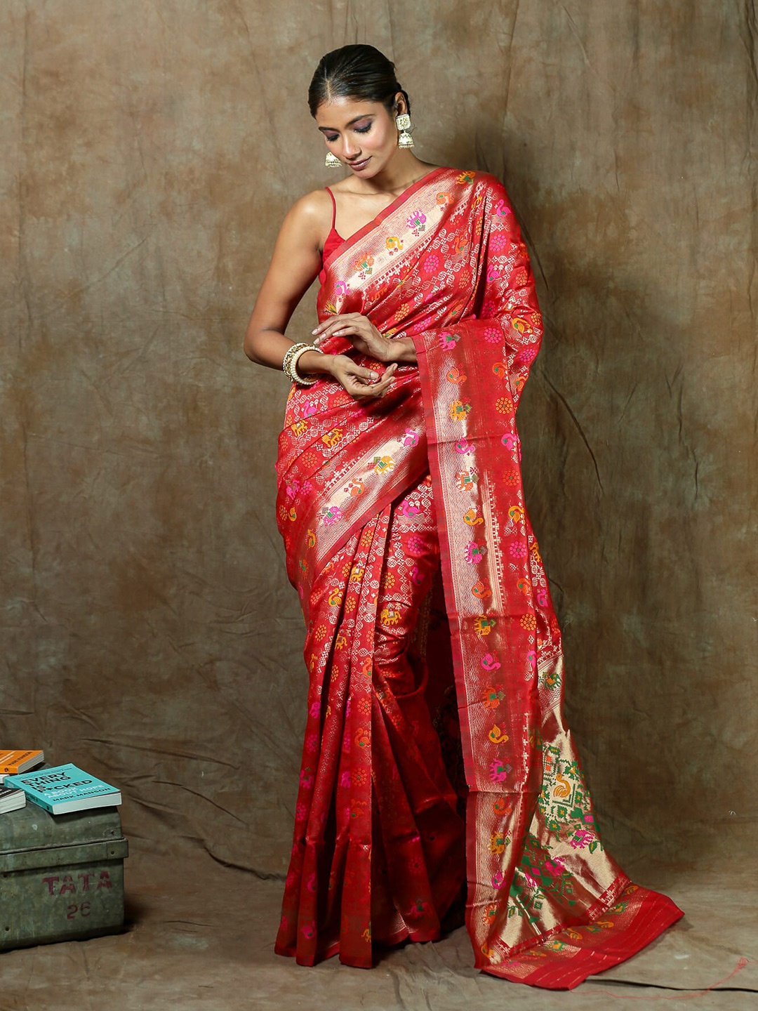 

Urbane Essence Ethnic Motifs Zari Pure Silk Saree, Red