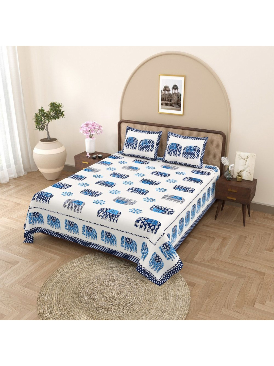 

Urban Jaipur Navy Blue & White 200 TC King Bedsheet with 2 Pillow Covers