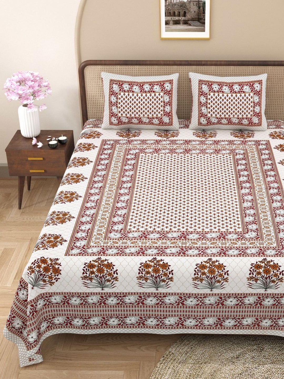 

Urban Jaipur Brown & Red 200 TC King Bedsheet with 2 Pillow Covers