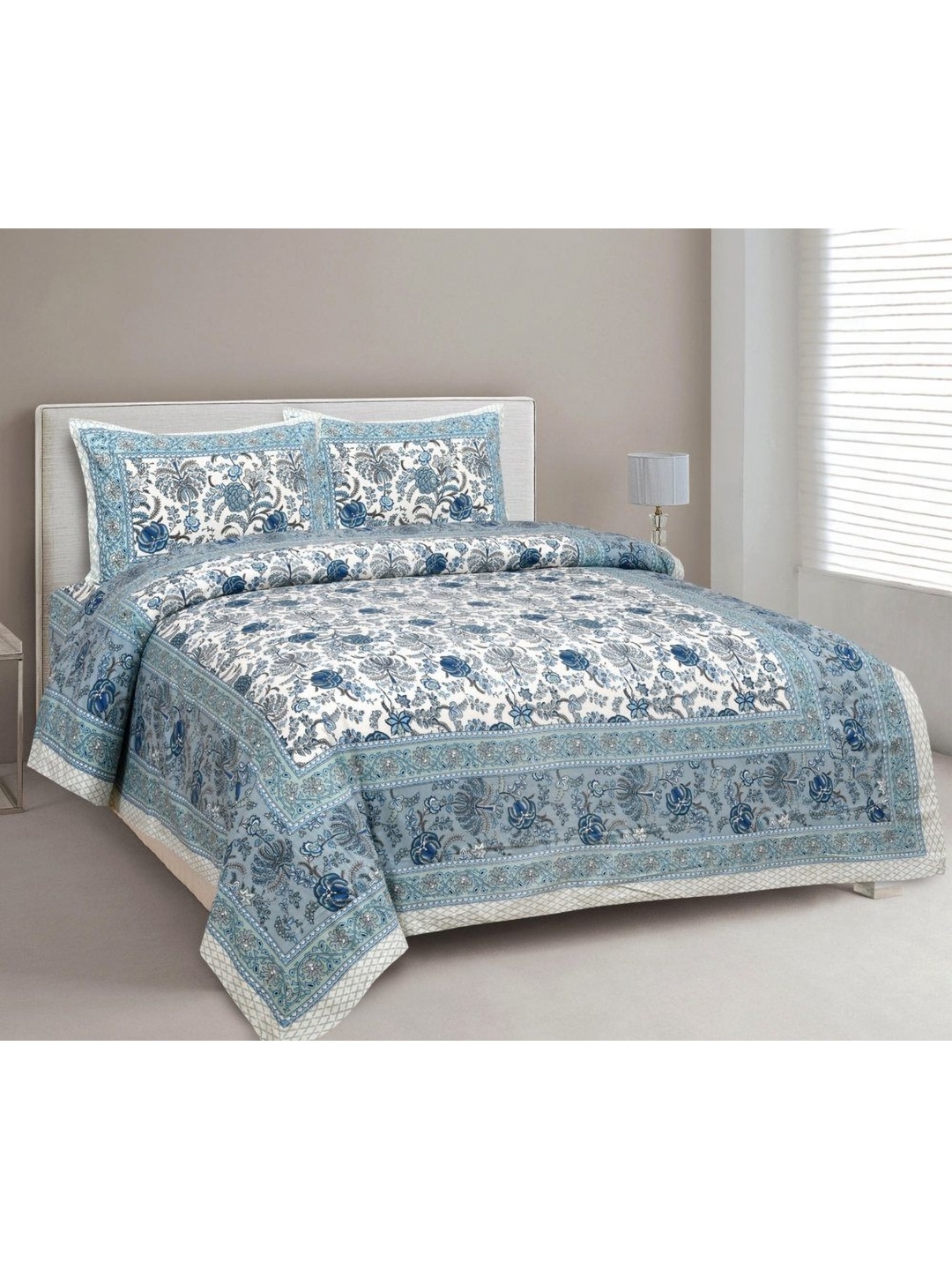 

Urban Jaipur Blue & White Ethnic Motifs 200 TC King Bedsheet with 2 Pillow Covers