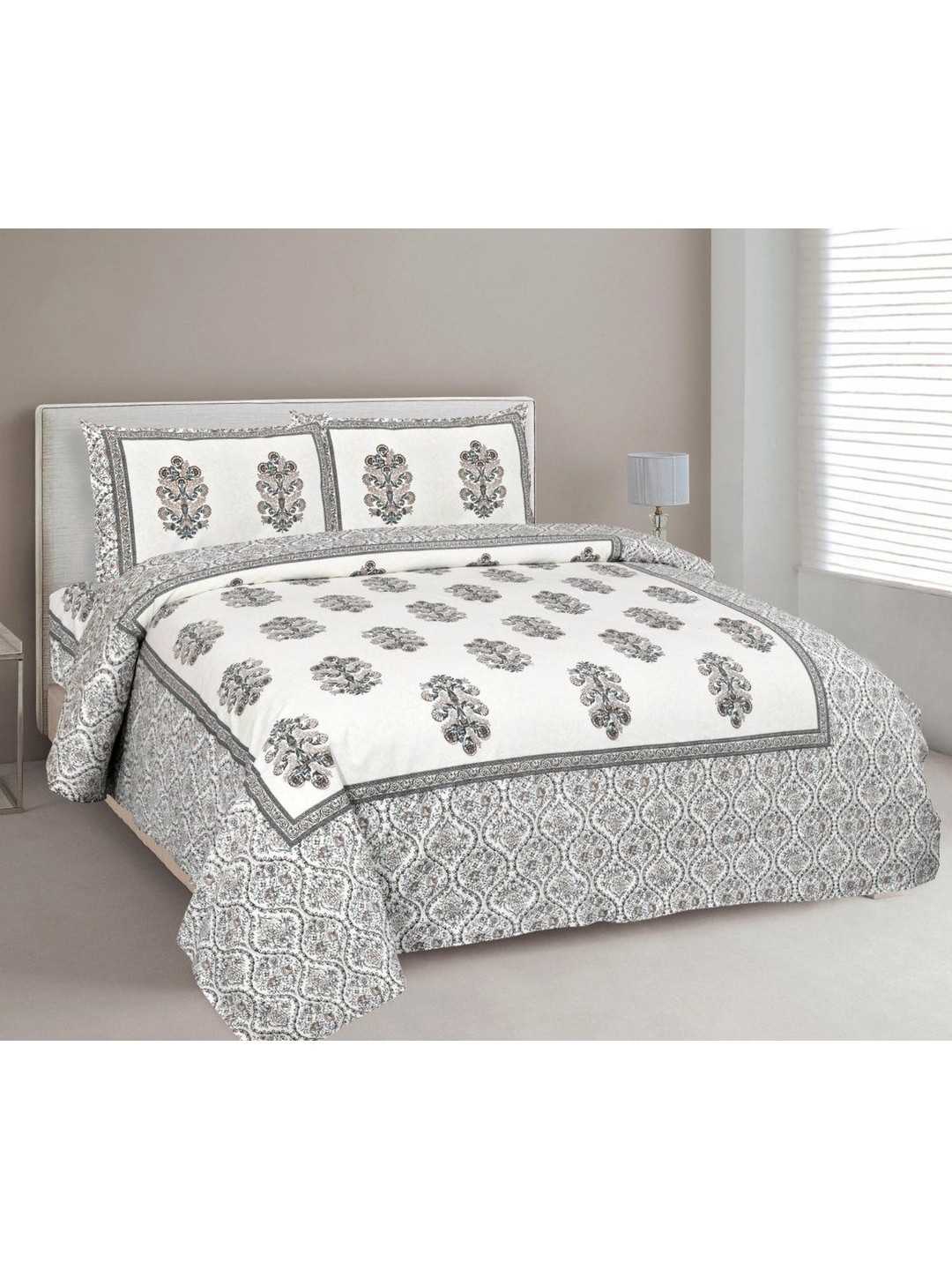 

Urban Jaipur Grey & Tan Ethnic Motifs King Bedsheet with 2 Pillow Covers