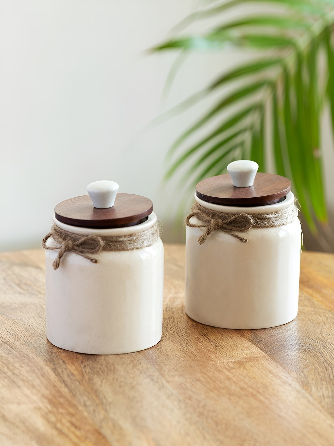

ExclusiveLane 2 Pieces White & Brown Vintage Ceramic Container, Off white