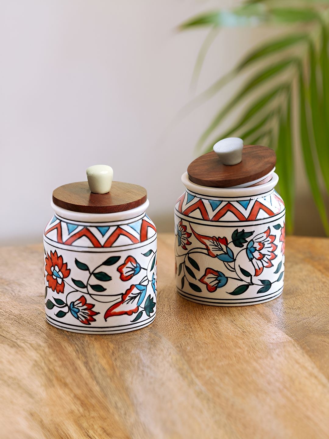

ExclusiveLane 2 Pieces White & Brown Persian Floral Printed Container