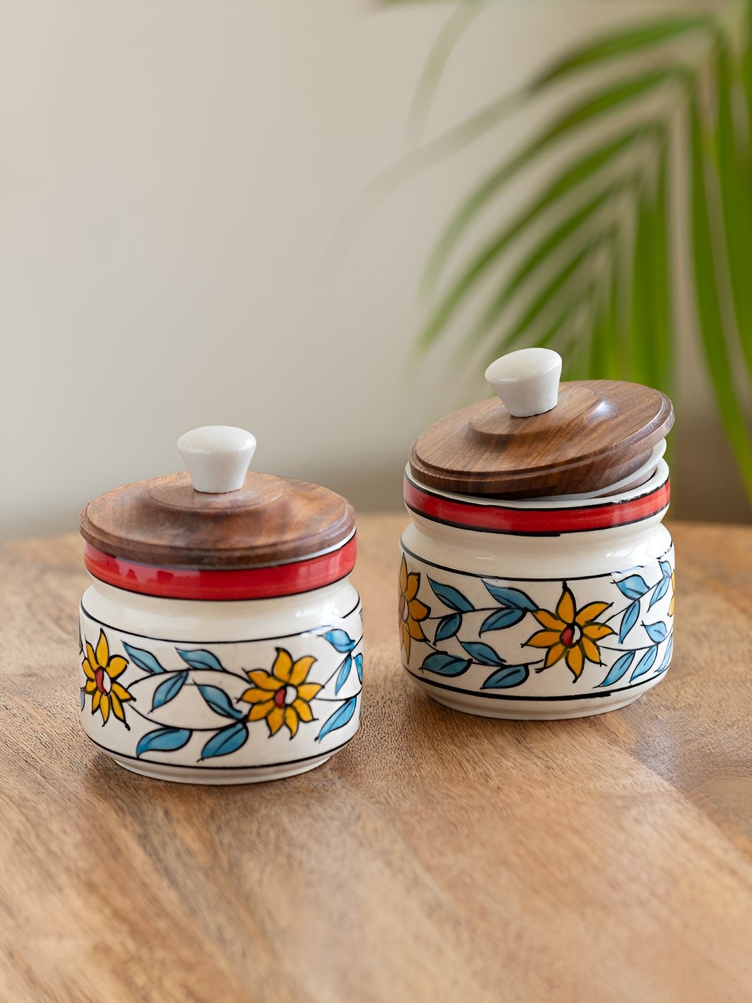 

ExclusiveLane White & Brown 2 Pieces Persian Floral Ceramic Jars 300 ml