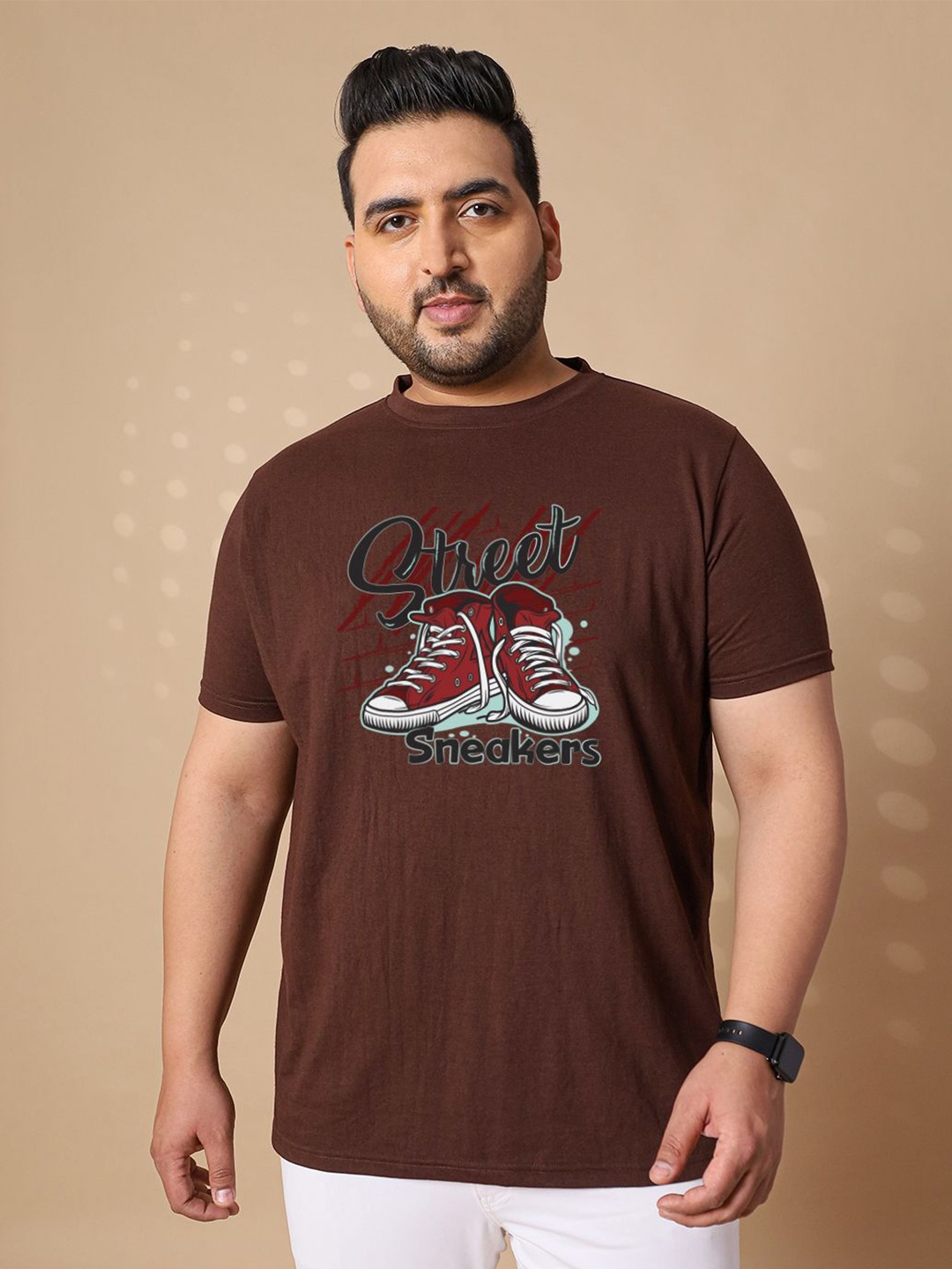 

bigbanana Men Graphic Printed Plus Size Round Neck T-shirt, Brown