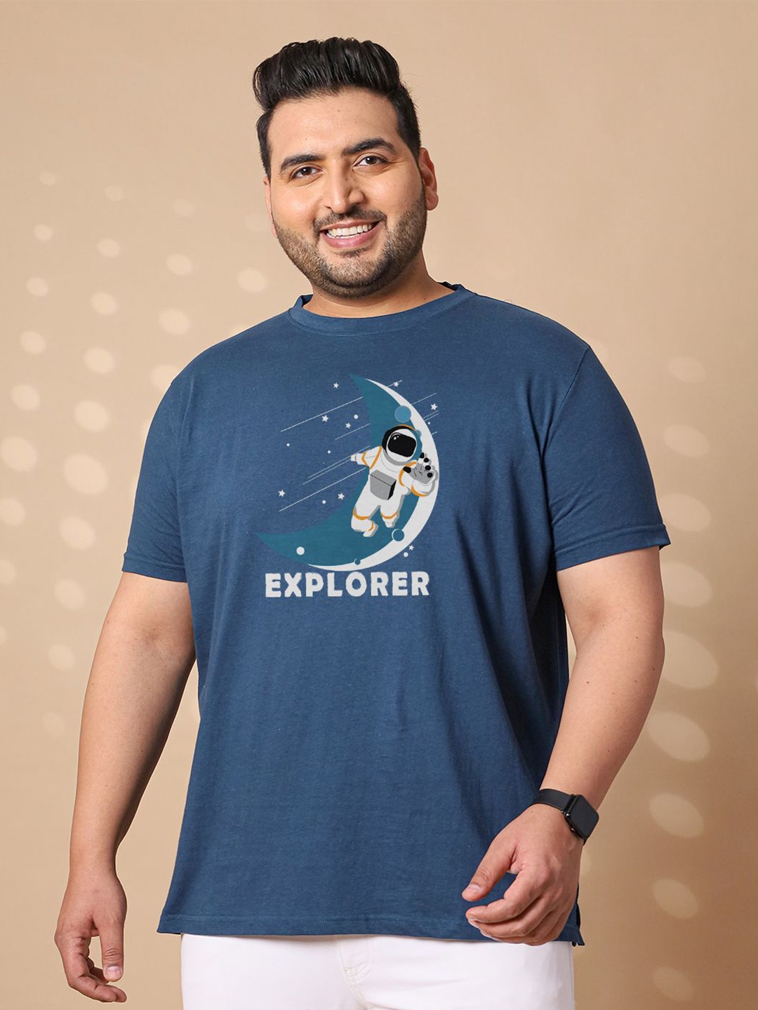 bigbanana Men Graphic Printed Plus Size Round Neck T-shirt, Navy blue