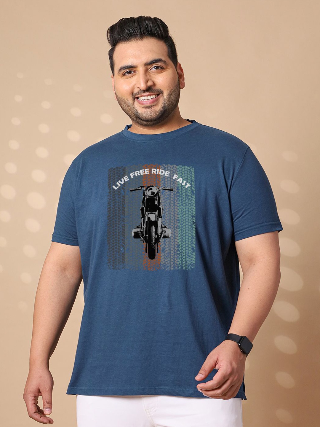 

bigbanana Men Graphic Printed Plus Size Round Neck T-shirt, Navy blue